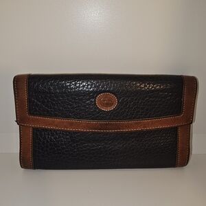 Dooney And Bourke Black and Brown Leather Long Wallet With Call Outs